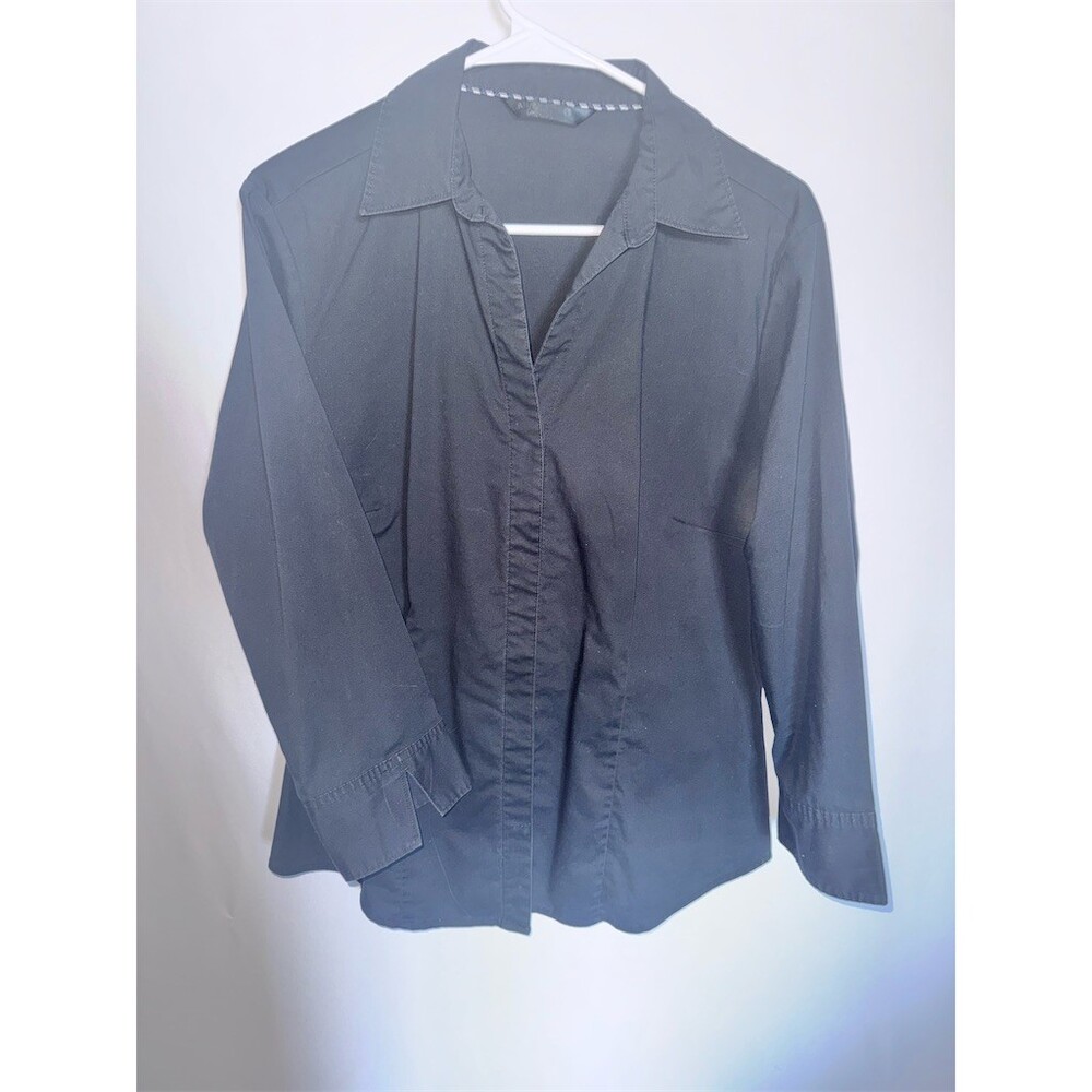 RIO Blouse Womens Size 6 Black Button-Front Collared Long Sleeve Workwear